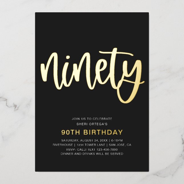 Gold Foil 90th Birthday Invitations | 90th (Front)