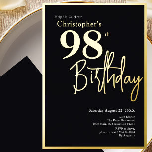 Gold Foil 98th Birthday Invitation Modern Elegant 