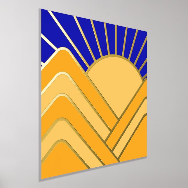 Gold Foil Abstract Landscape Blue Yellow Mountains Foil Prints (Laydown)