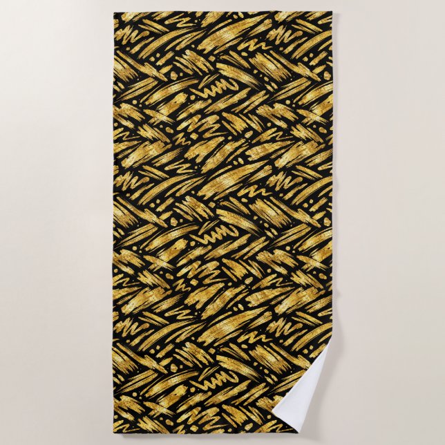 Gold Foil Abstract Pattern Beach Towel (Front)