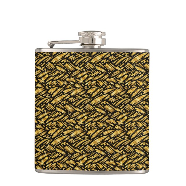 Gold Foil Abstract Pattern Hip Flask (Front)