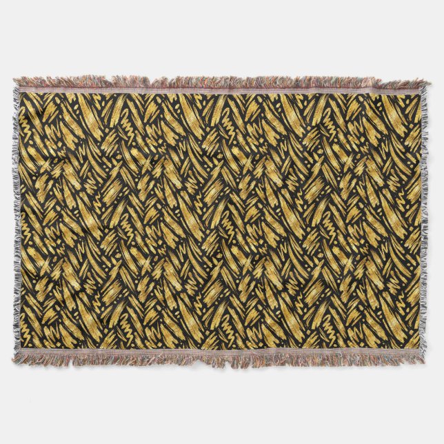 Gold Foil Abstract Pattern Throw Blanket (Front)