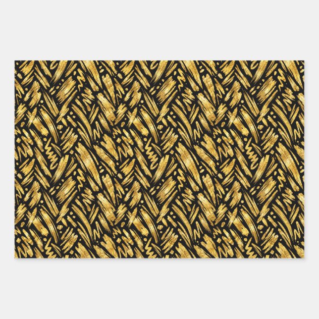 Gold Foil Abstract Pattern Wrapping Paper Sheet (Front)