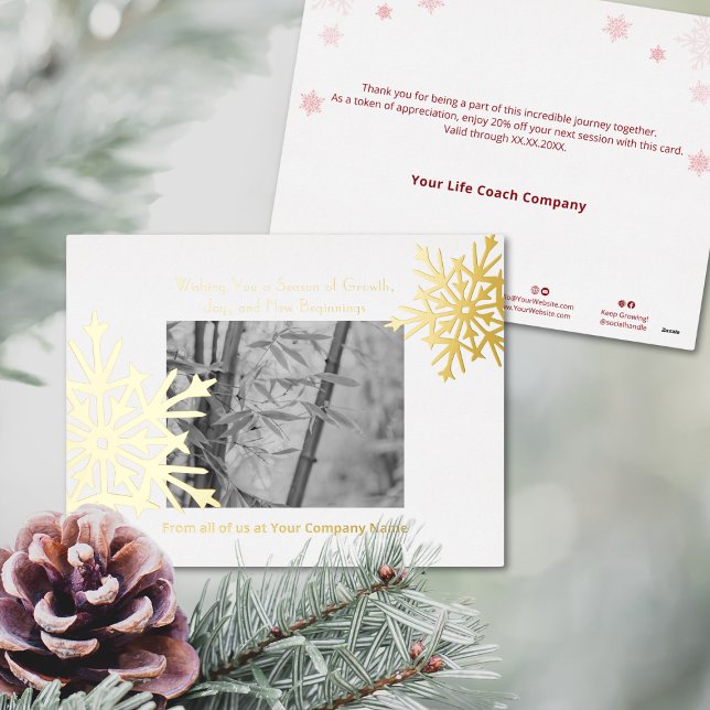 Gold Foil Accents Snowflakes Photo Holiday Card (Gold Foil Accents Snowflakes Photo Business Holiday Card)