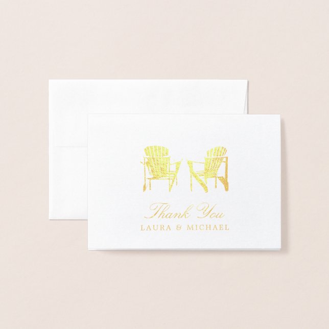 Gold Foil Adirondack Beach Chairs | Wedding Foil Card (Front With Envelope)