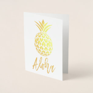 Gold Foil Aloha Card with Pineapple Pattern