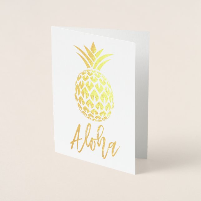 Gold Foil Aloha Card with Pineapple Pattern (Front)
