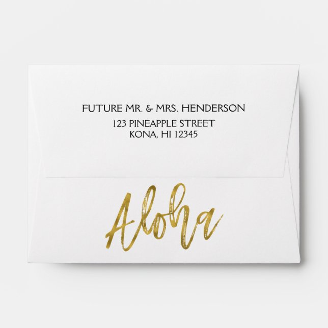 Gold Foil Aloha Tropical Hawaiian Wedding Envelope (Back (Top Flap))