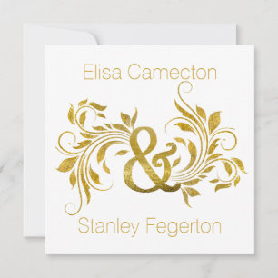 Gold foil ampersand flourish ornate floral wedding invitation
