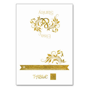 Gold foil ampersand & scroll wedding escort card