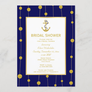 Gold foil anchor nautical wedding bridal shower invitation
