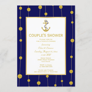 Gold foil anchor nautical wedding couple's shower invitation