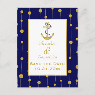 Gold foil anchor nautical wedding Save the Date Announcement Postcard
