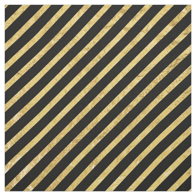 Gold Foil and Black Diagonal Stripes Pattern Fabric (Swatch)