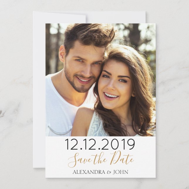 Gold Foil and Black Save the Date Photo Invitation (Front)