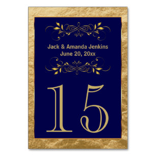 Gold Foil and Dark Blue - Table Number