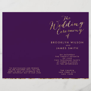 Gold Foil And Dark Purple Wedding Programs