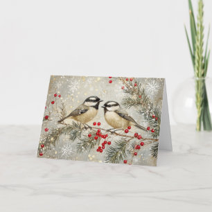 Gold Foil and Glitter Chickadees with Snow Card