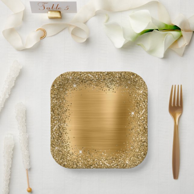 Gold Foil and Glitter Girly Glam Paper Plate (Wedding)