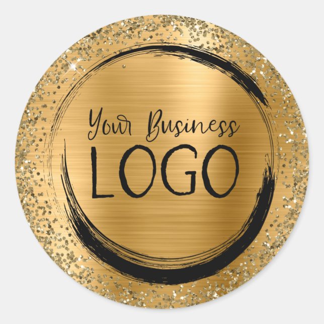 Gold Foil and Glitter Glam Business Logo Classic Round Sticker (Front)