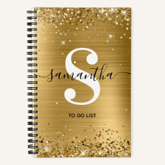 Gold Foil and Glitter Monogram To Do List Notebook