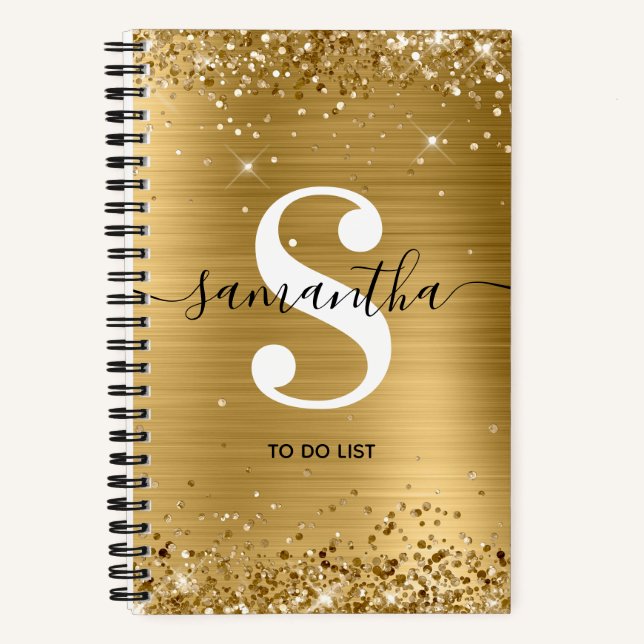 Gold Foil and Glitter Monogram To Do List Notebook (Front)