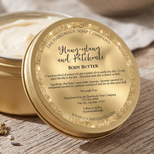 Gold Foil and Gold Glitter Body Butter Jar Label