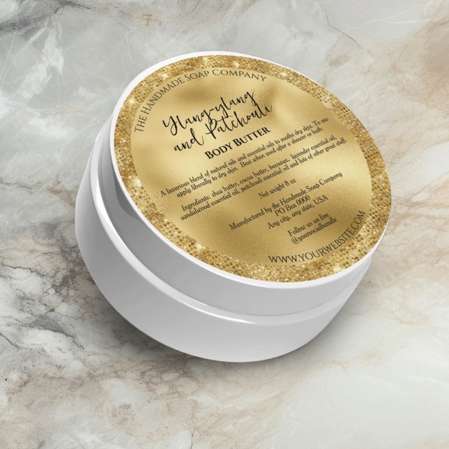 Gold Foil and Gold Glitter Cosmetics Jar Label (Creator Uploaded)
