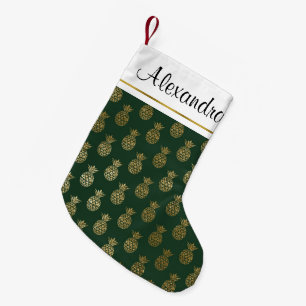 Gold Foil and Green Hawaiian Tropical Pineapples Small Christmas Stocking