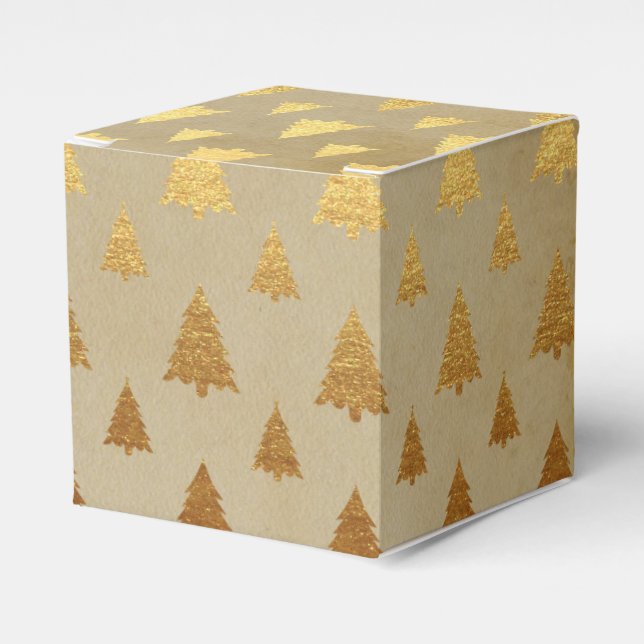 Gold Foil and Kraft Paper Rustic Christmas Tree Favour Box (Front Side)