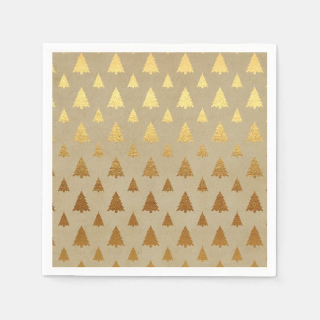 Gold Foil and Kraft Paper Rustic Christmas Tree Napkin (Front)