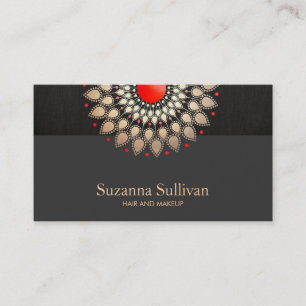 Gold Foil and Red Black Linen Look Cosmetology Business Card
