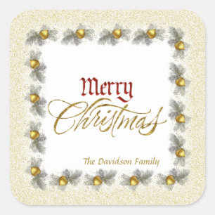 Gold Foil and Red Merry Christmas Custom Square Sticker