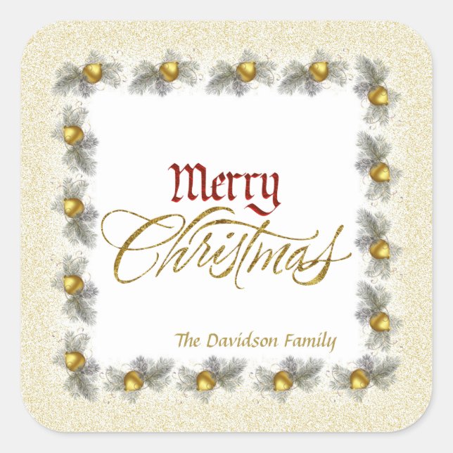 Gold Foil and Red Merry Christmas Custom Square Sticker (Front)