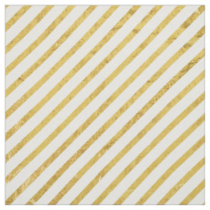 Gold Foil and White Diagonal Stripes Pattern Fabric