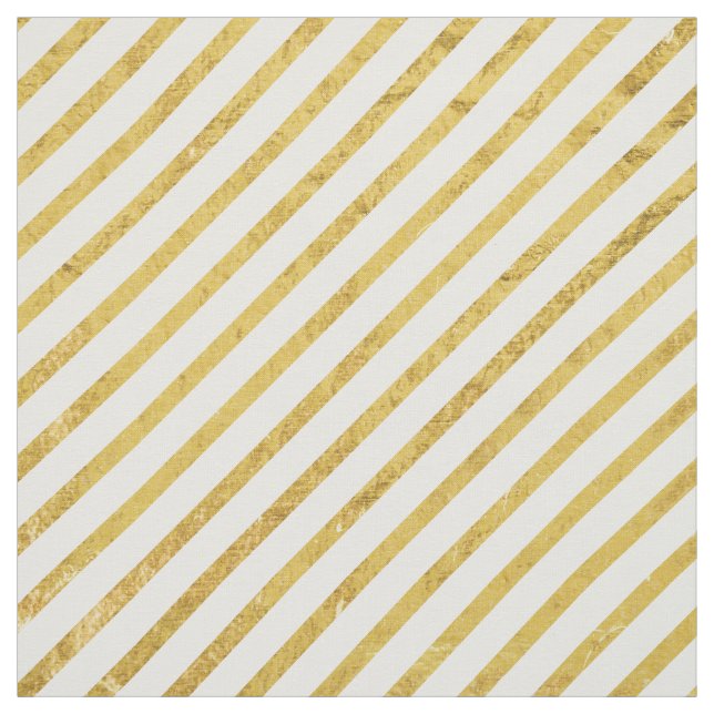 Gold Foil and White Diagonal Stripes Pattern Fabric (Swatch)