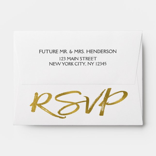 Gold Foil and White RSVP Envelope (Back (Top Flap))