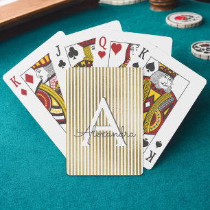 Gold Foil and White Striped Monogram Playing Cards