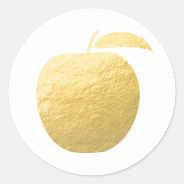 Gold Foil Apple Classic Round Sticker (Front)