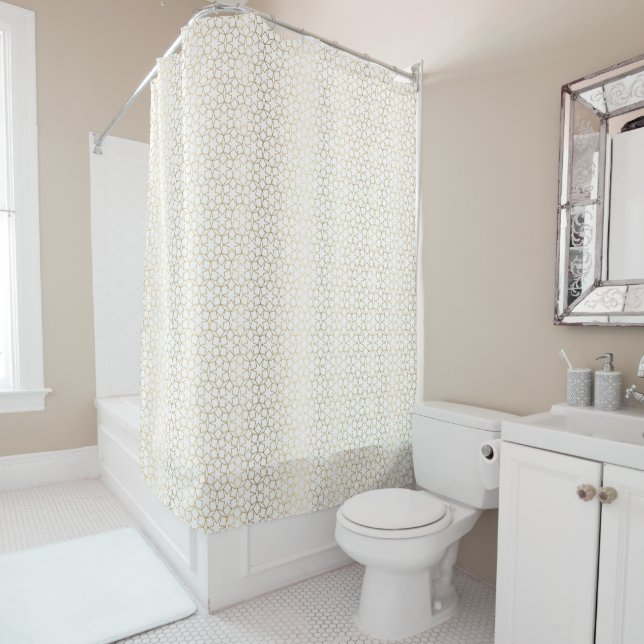 Gold Foil Arabesque Star Pattern Shower Curtain (In Situ)