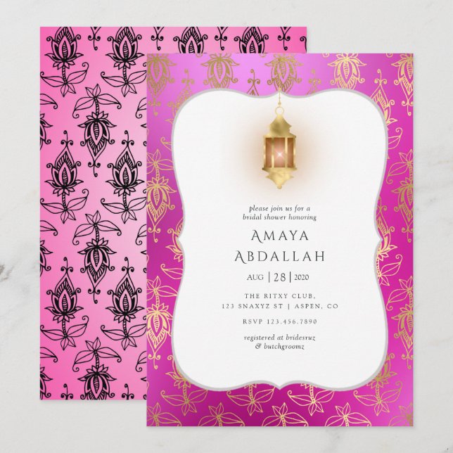 Gold Foil Arabian Bollywood Bridal Shower Invitation (Front/Back)