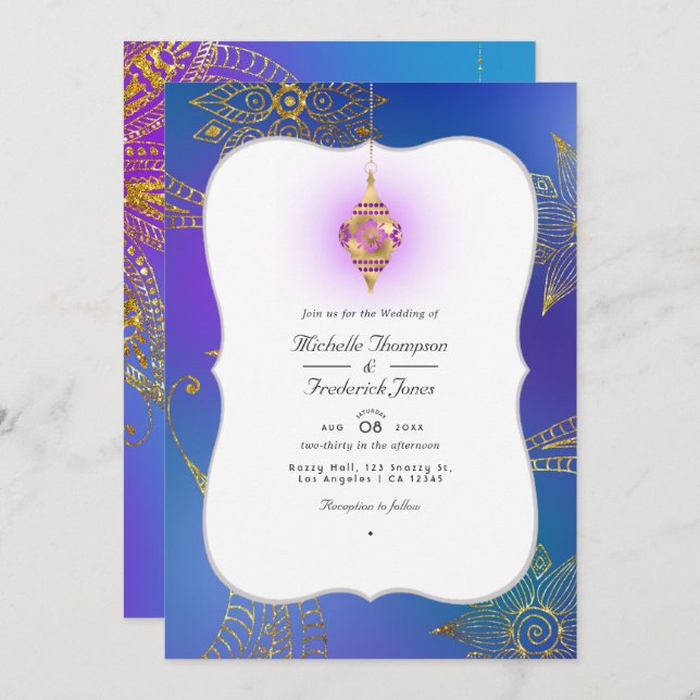 Gold Foil Arabian Bollywood  QR Code RSVP Wedding Invitation (Front/Back)