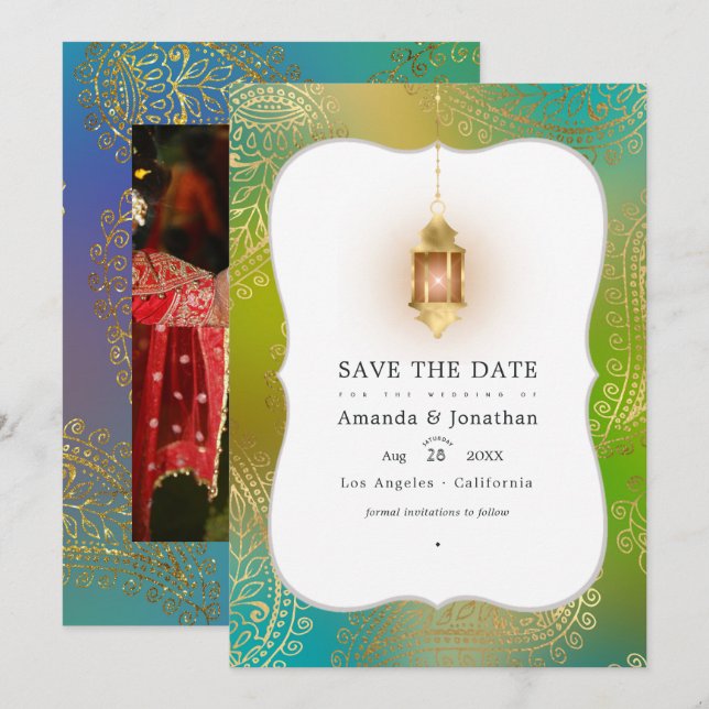 Gold Foil Arabian Bollywood Wedding Photo Save The Save The Date (Front/Back)