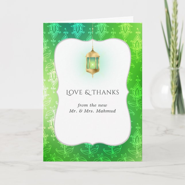 Gold Foil Arabian Bollywood Wedding Photo Thank You Card (Front)