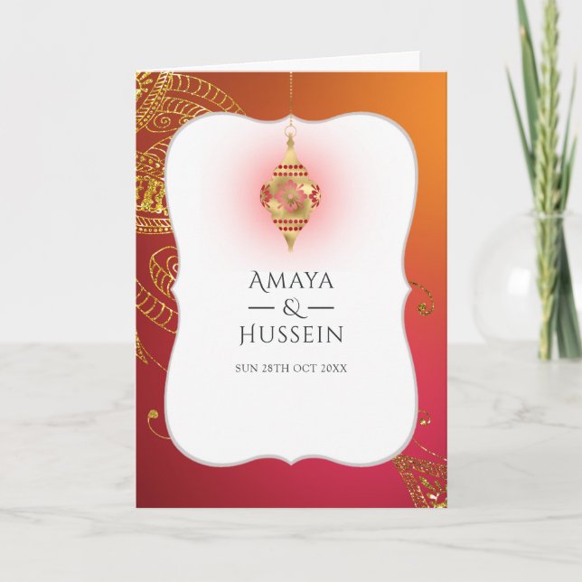 Gold Foil Arabian Bollywood Wedding Programme (Front)