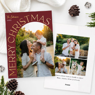 Gold Foil Arch Merry Christmas Photo Red Holiday Card