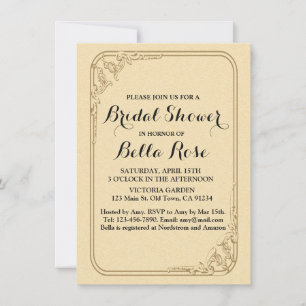 Gold foil art deco bridal shower invites gld1