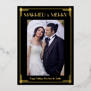 Gold Foil Art Deco Married & Merry Christmas Card