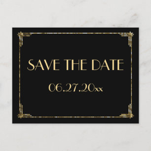 Gold Foil Art Deco Save The Date Postcards