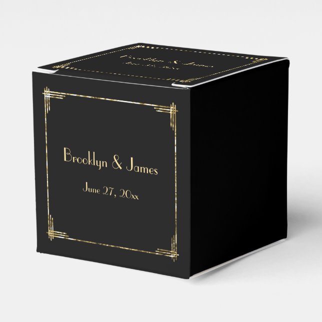 Gold Foil Art Deco Wedding Favour Boxes (Front Side)